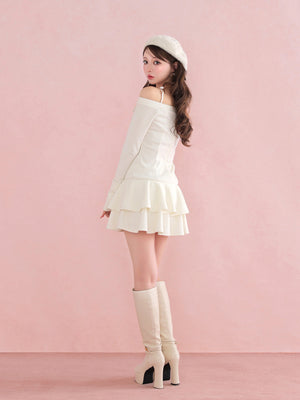 【Pre Order】Ribbon strap tiered frill mini onepiece(eme10811)