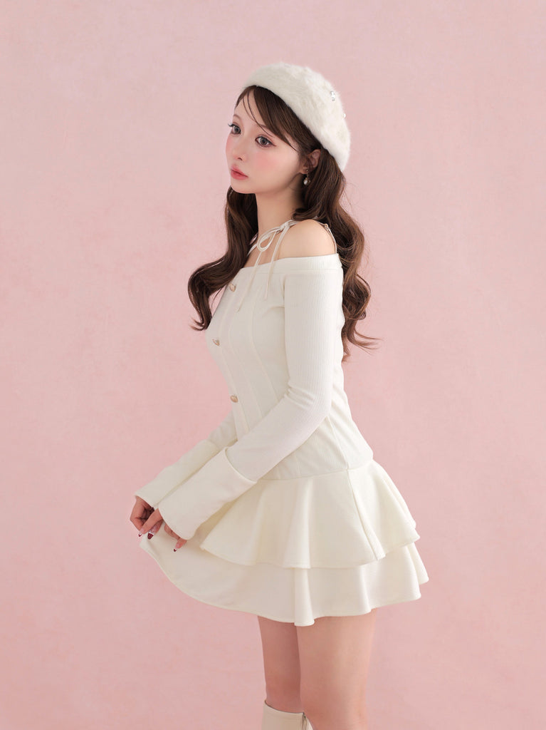 【Pre Order】Ribbon strap tiered frill mini onepiece(eme10811)