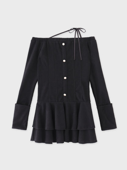 【Pre Order】Ribbon strap tiered frill mini onepiece(eme10811)