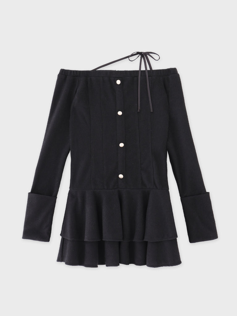 【Pre Order】Ribbon strap tiered frill mini onepiece(eme10811)