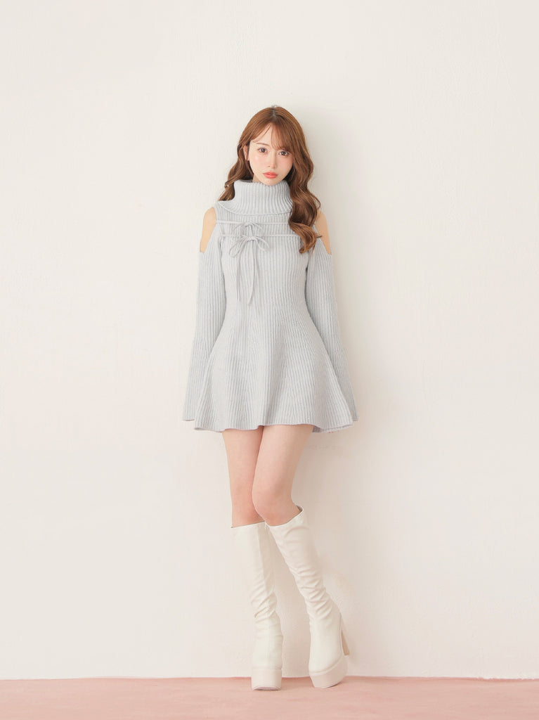 【Pre Order】Sleeve cut glitter knit mini onepiece(eme10771)