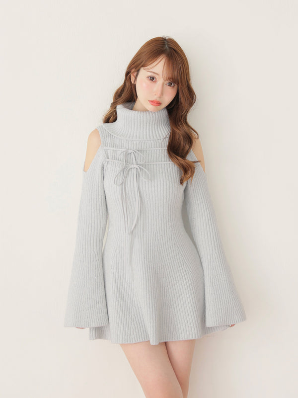 【Pre Order】Sleeve cut glitter knit mini onepiece(eme10771)