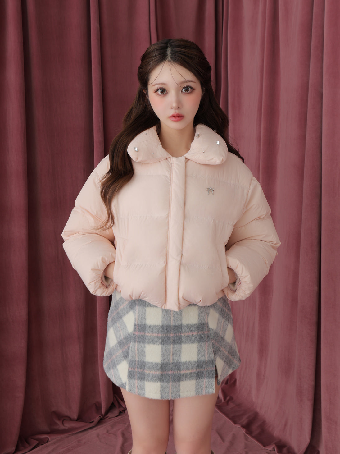 Light shaggy check mini skirt(eme10763)