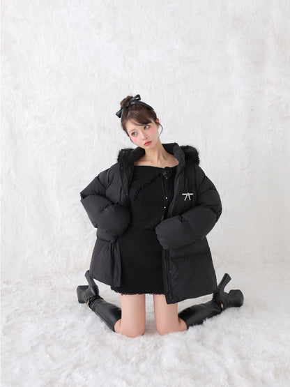 【Pre Order】Bijou ribbon down jacket(eme10816)