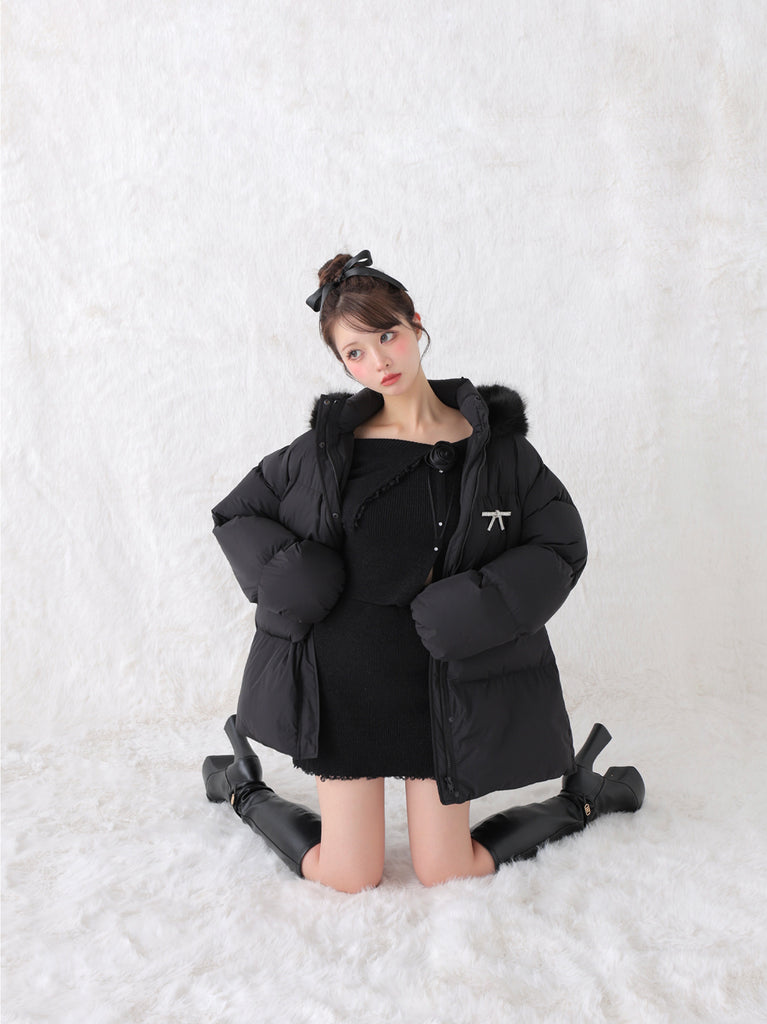 【Pre Order】Bijou ribbon down jacket(eme10816)