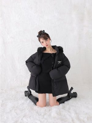 【Pre Order】Bijou ribbon down jacket(eme10816)
