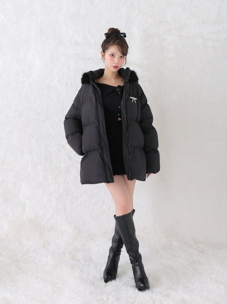 【Pre Order】Bijou ribbon down jacket(eme10816)