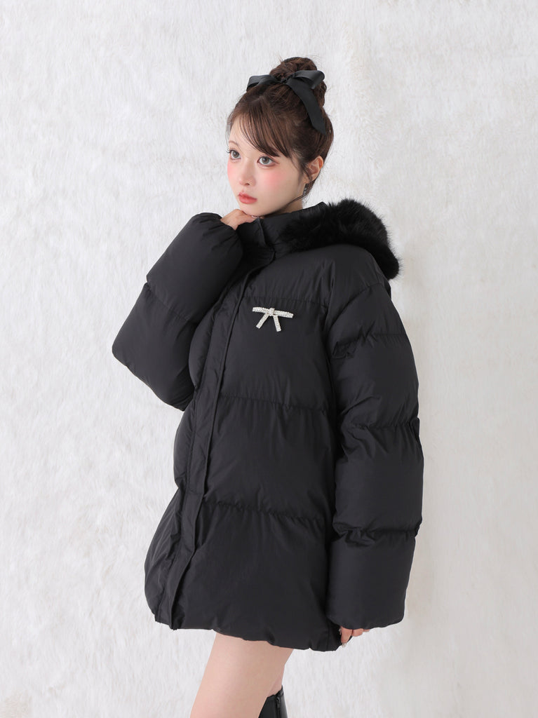【Pre Order】Bijou ribbon down jacket(eme10816)