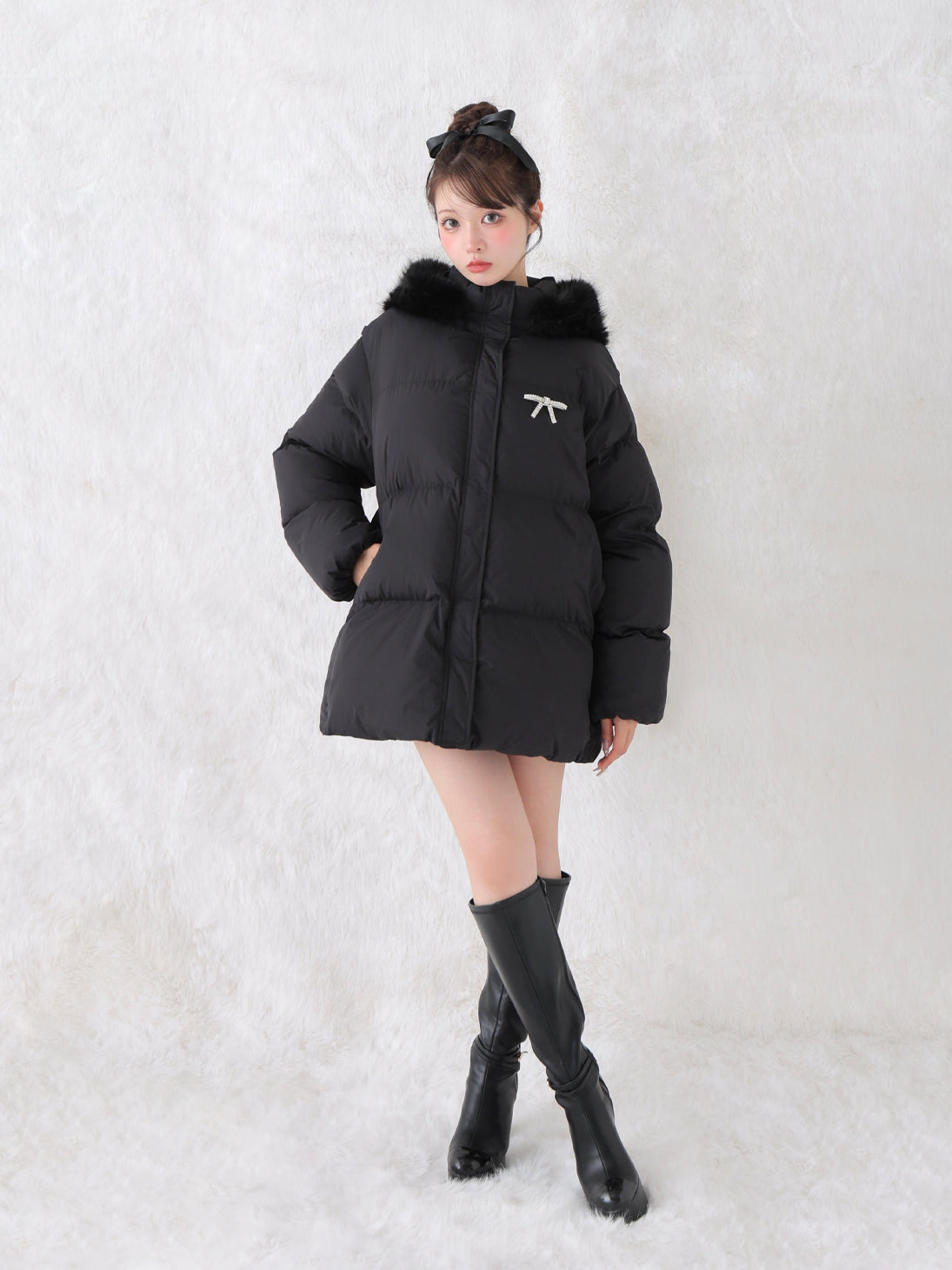 【Pre Order】Bijou ribbon down jacket(eme10816)