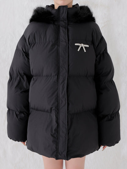 【Pre Order】Bijou ribbon down jacket(eme10816)