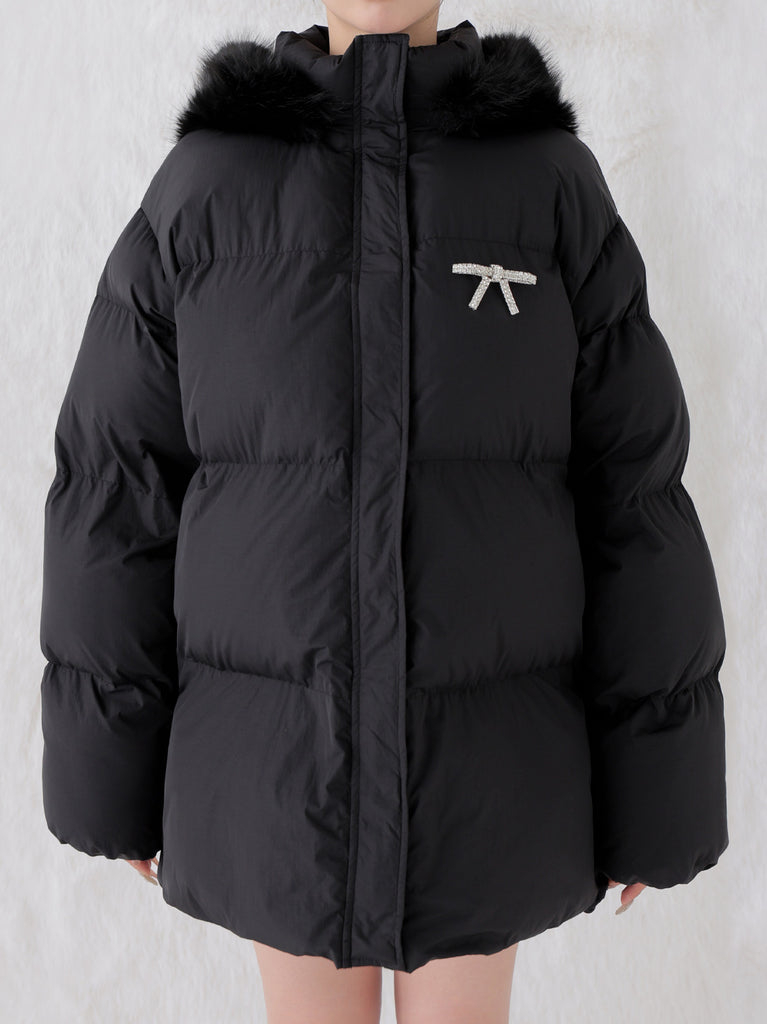 【Pre Order】Bijou ribbon down jacket(eme10816)