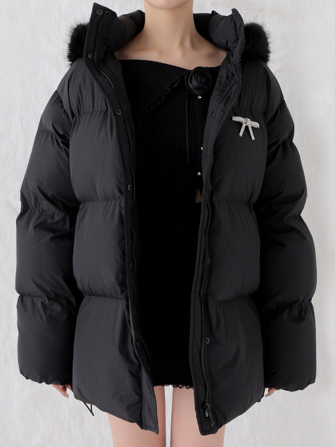 【Pre Order】Bijou ribbon down jacket(eme10816)