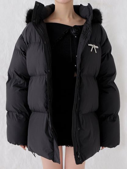 【Pre Order】Bijou ribbon down jacket(eme10816)