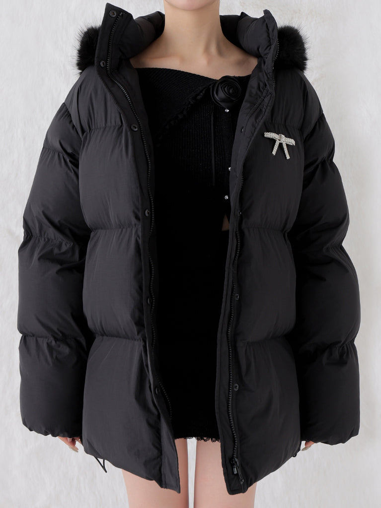 【Pre Order】Bijou ribbon down jacket(eme10816)