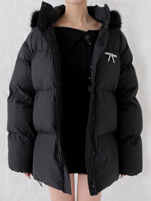 【Pre Order】Bijou ribbon down jacket(eme10816)