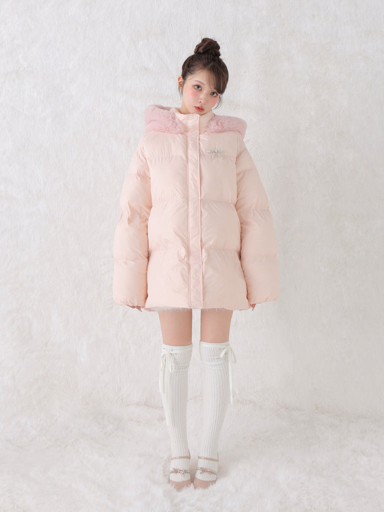 【Pre Order】Bijou ribbon down jacket(eme10816)