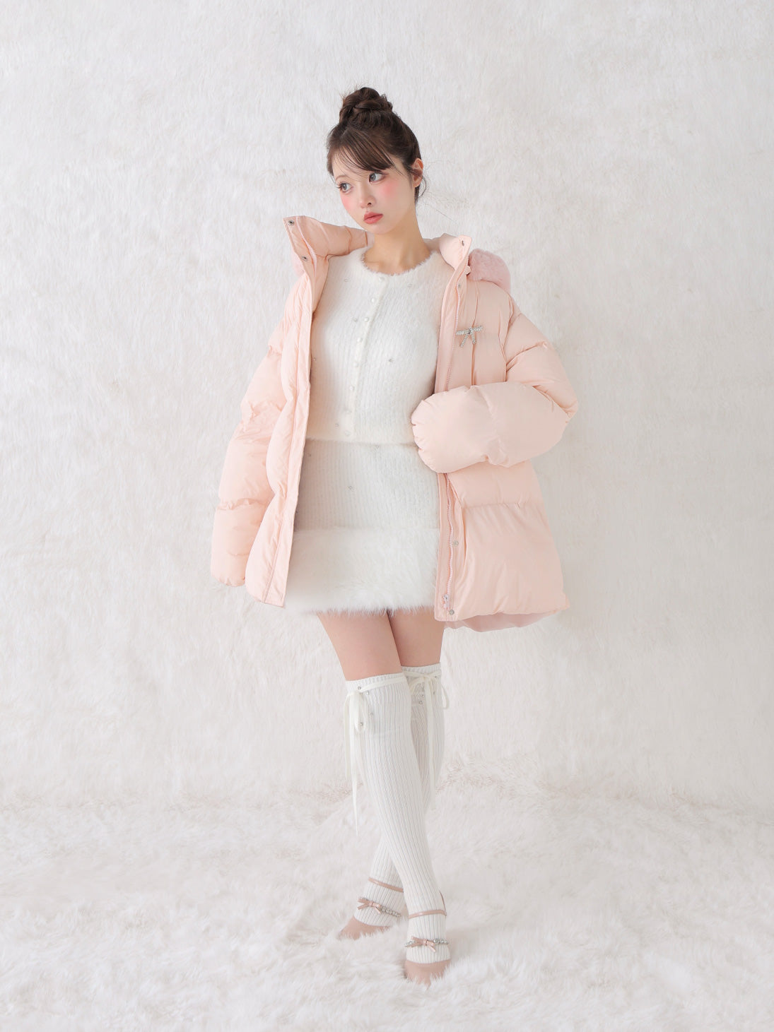 エムミーエメ ビジューリボンダウンジャケット PNK Bijou ribbon down jacket(eme10816) – M me eme