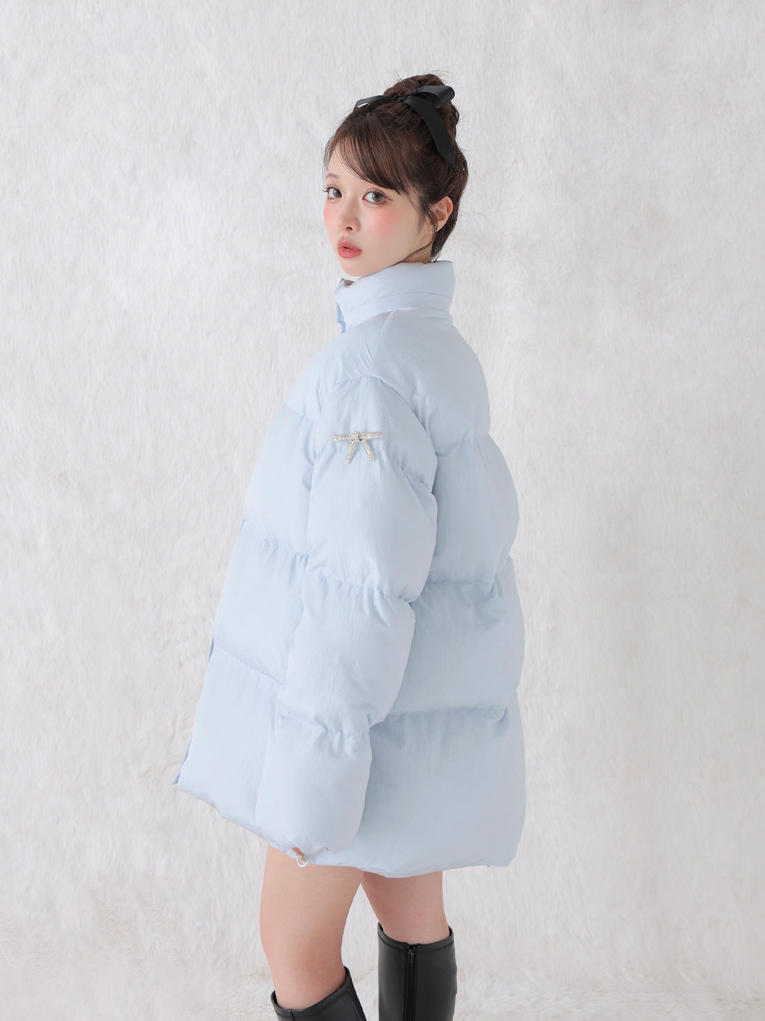 【Pre Order】Bijou ribbon down jacket(eme10816)