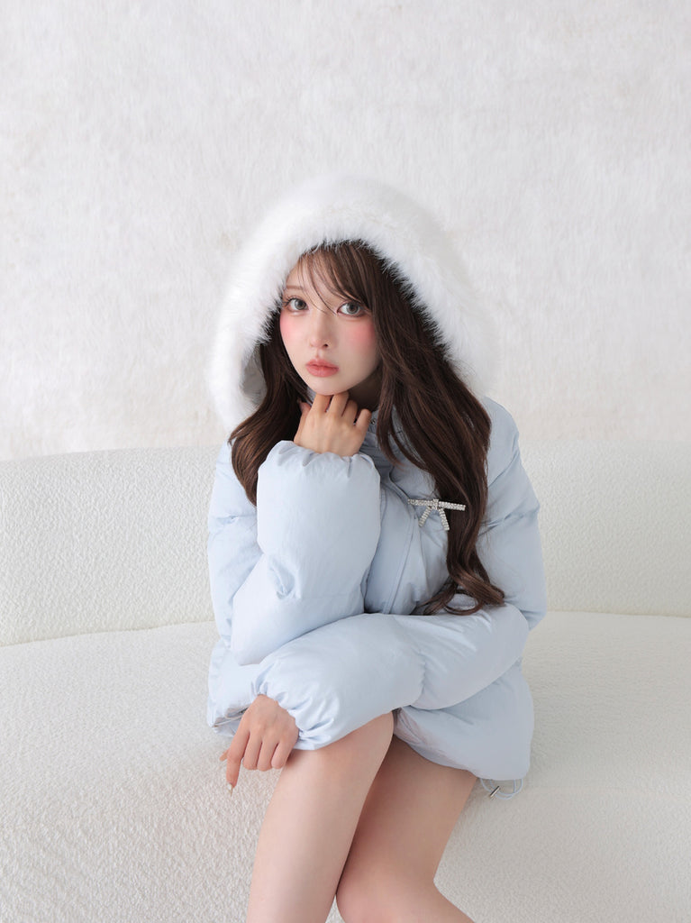 【Pre Order】Bijou ribbon down jacket(eme10816)