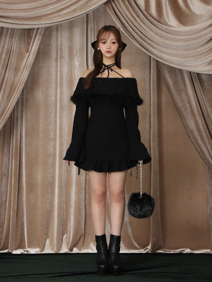Feather off the shoulder lost mini onepiece(eme10817)
