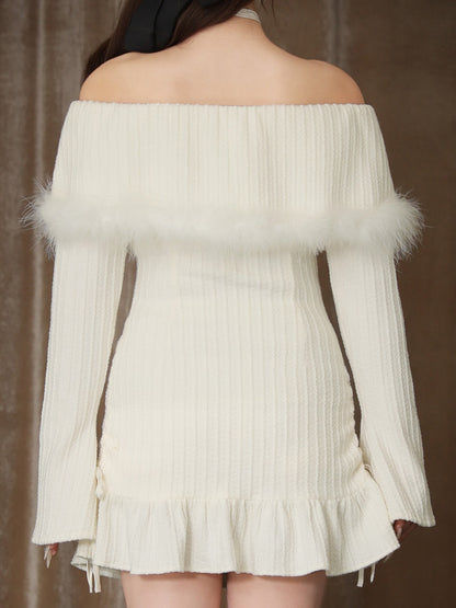 Feather off the shoulder lost mini onepiece(eme10817)