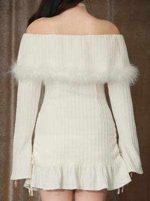 Feather off the shoulder lost mini onepiece(eme10817)