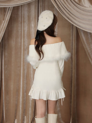 Feather off the shoulder lost mini onepiece(eme10817)