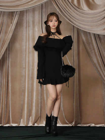 Feather off the shoulder lost mini onepiece(eme10817)