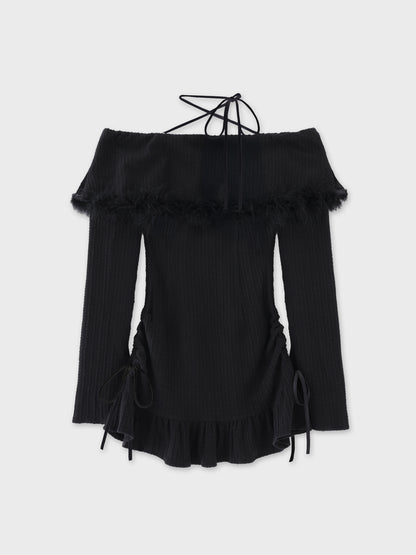 Feather off the shoulder lost mini onepiece(eme10817)