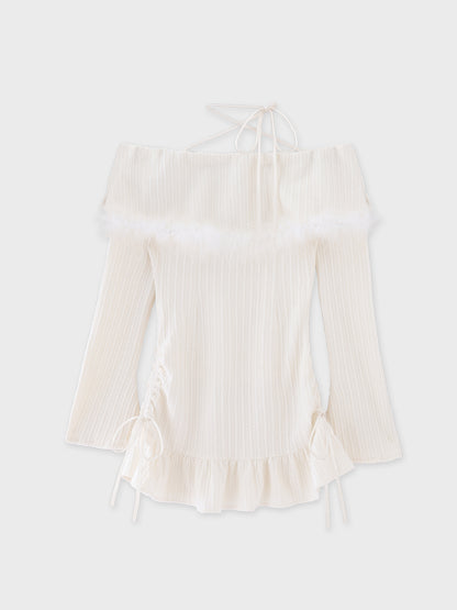 Feather off the shoulder lost mini onepiece(eme10817)