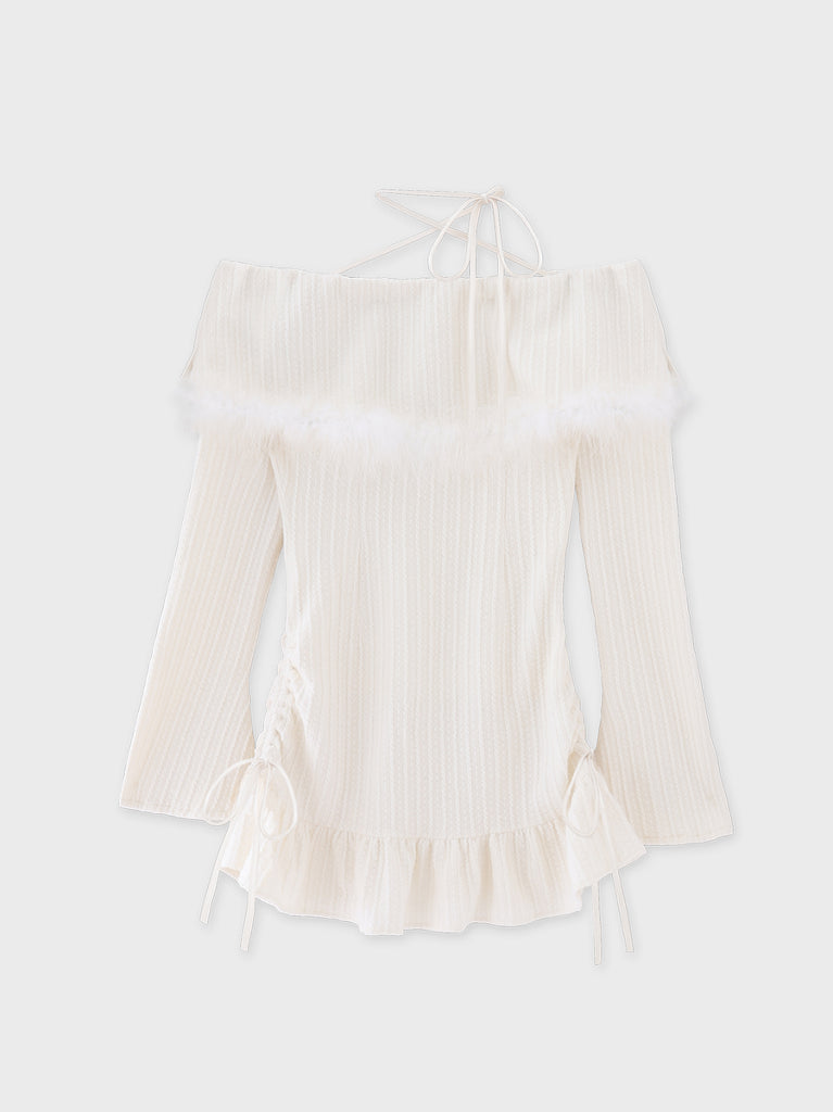 Feather off the shoulder lost mini onepiece(eme10817)