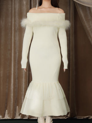 【Pre Order】Feather tulle ribbon mermaid onepiece(eme10819)