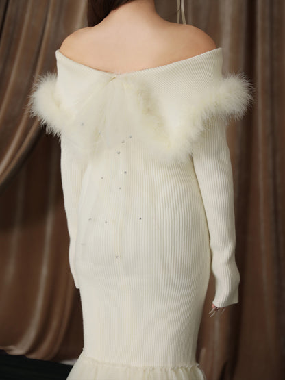 【Pre Order】Feather tulle ribbon mermaid onepiece(eme10819)