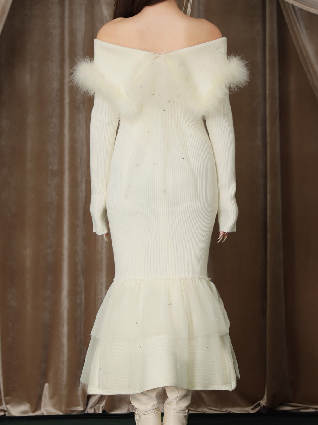 【Pre Order】Feather tulle ribbon mermaid onepiece(eme10819)