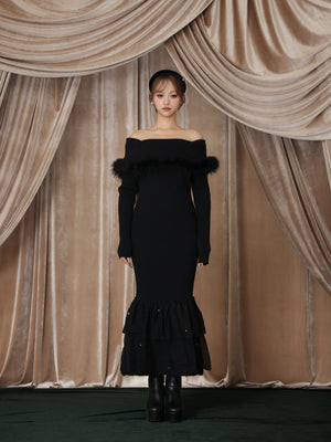 【Pre Order】Feather tulle ribbon mermaid onepiece(eme10819)