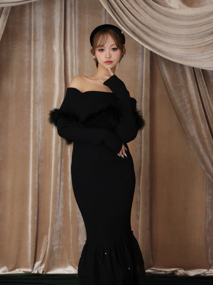 【Pre Order】Feather tulle ribbon mermaid onepiece(eme10819)