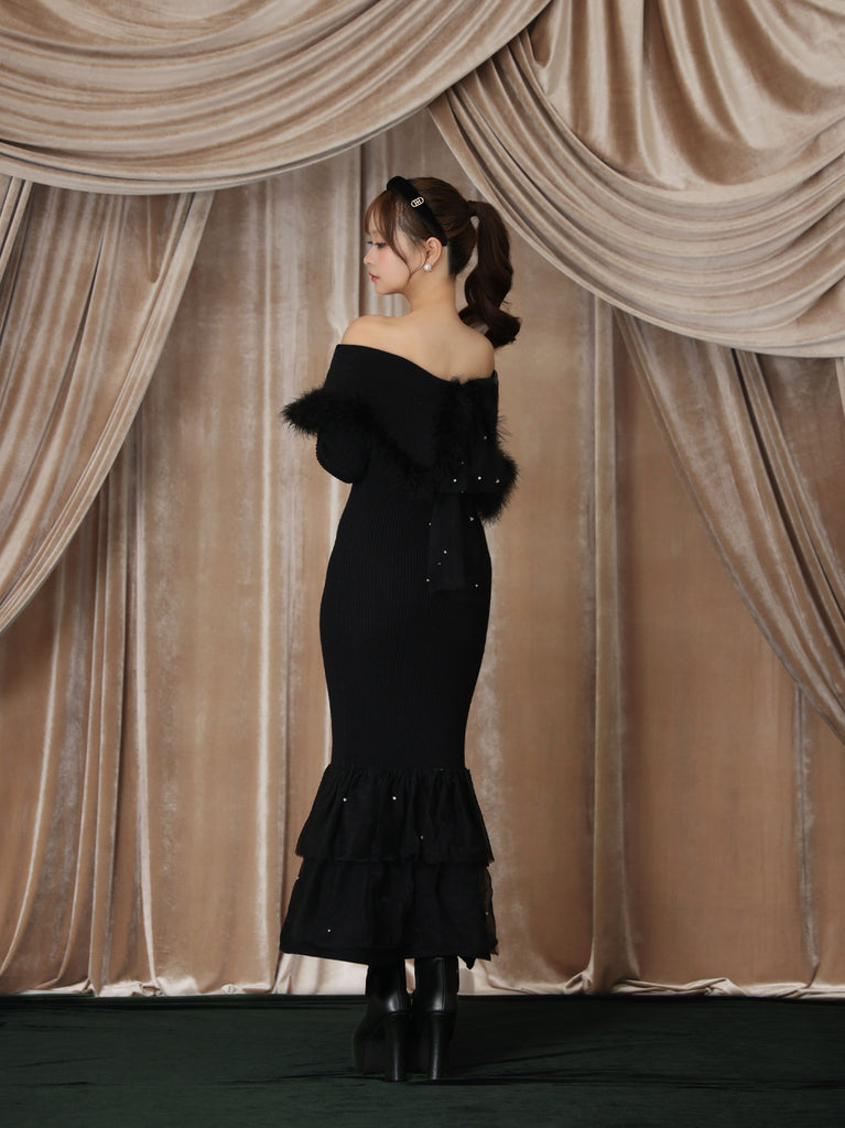 【Pre Order】Feather tulle ribbon mermaid onepiece(eme10819)