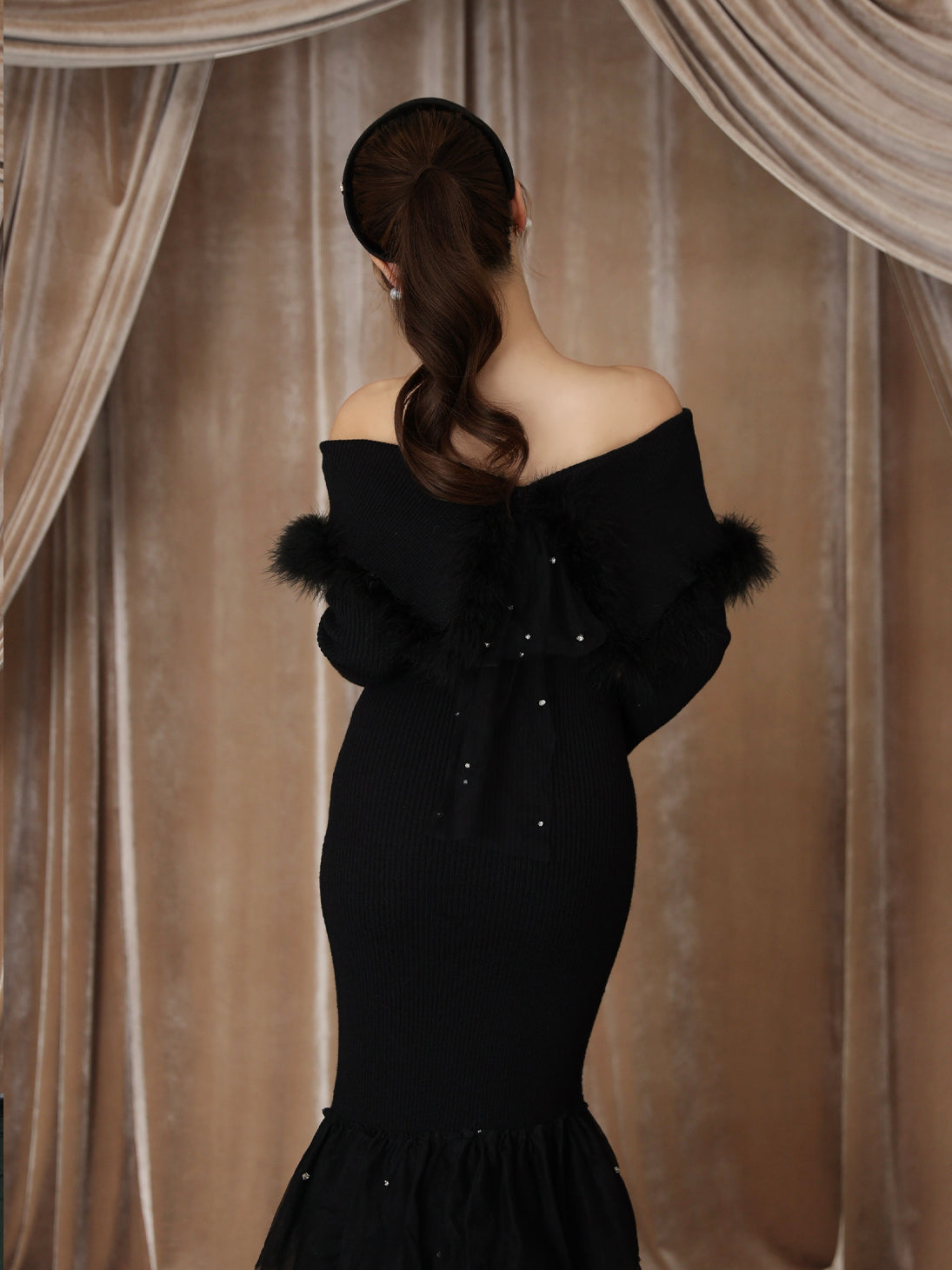 【Pre Order】Feather tulle ribbon mermaid onepiece(eme10819)