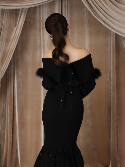 【Pre Order】Feather tulle ribbon mermaid onepiece(eme10819)