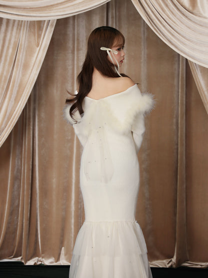 【Pre Order】Feather tulle ribbon mermaid onepiece(eme10819)