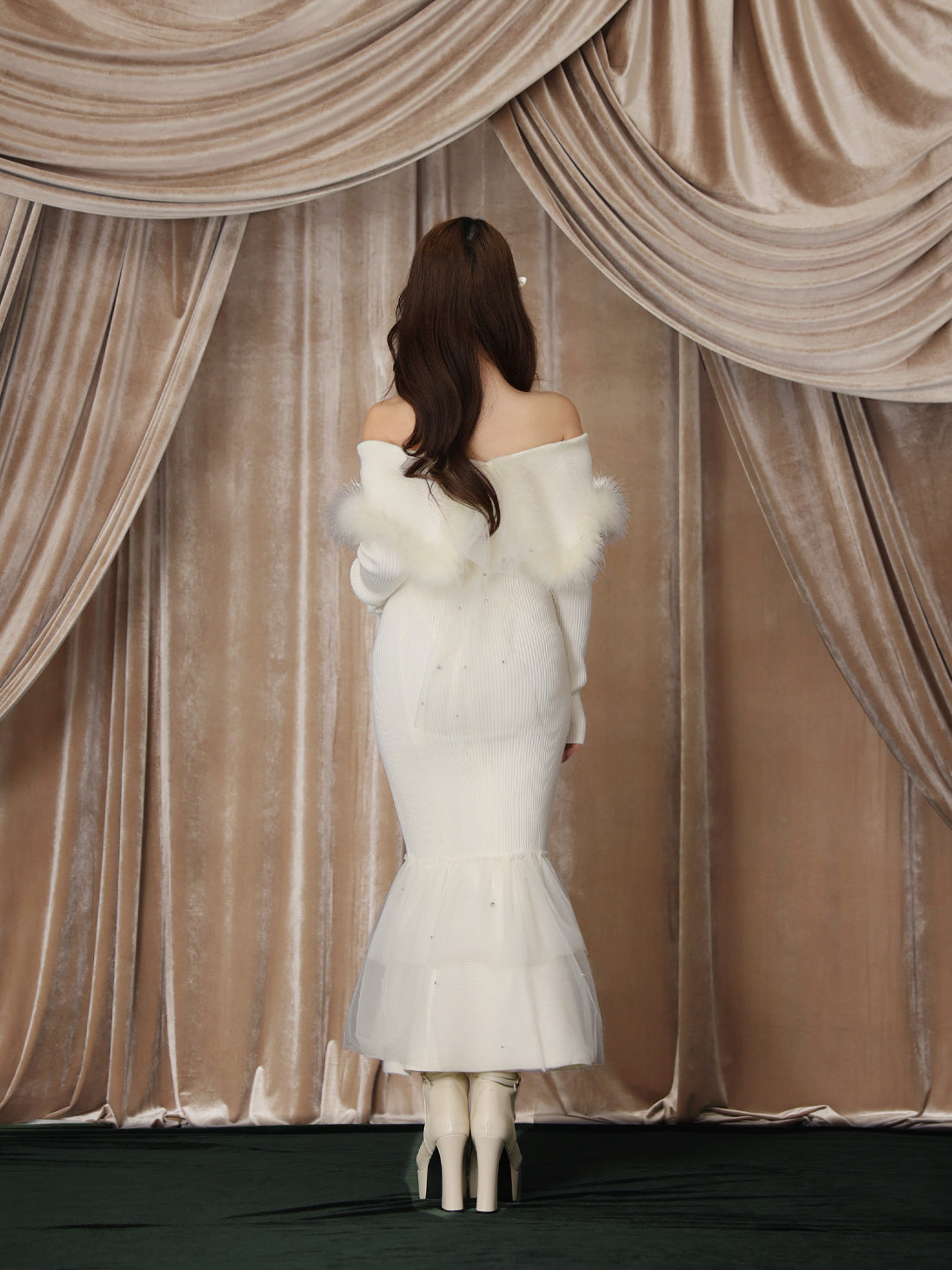 【Pre Order】Feather tulle ribbon mermaid onepiece(eme10819)