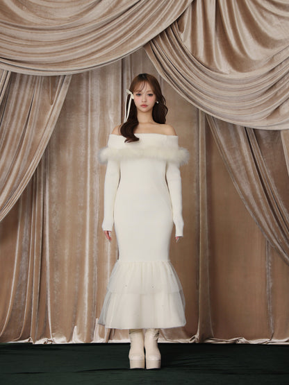 【Pre Order】Feather tulle ribbon mermaid onepiece(eme10819)