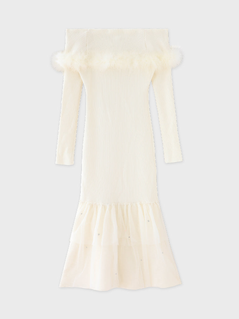 【Pre Order】Feather tulle ribbon mermaid onepiece(eme10819)