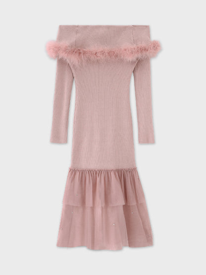 【Pre Order】Feather tulle ribbon mermaid onepiece(eme10819)