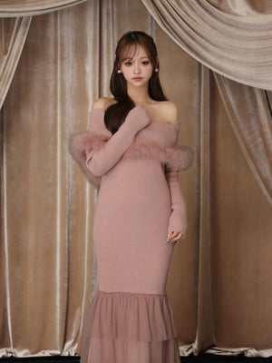 【Pre Order】Feather tulle ribbon mermaid onepiece(eme10819)