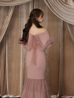 【Pre Order】Feather tulle ribbon mermaid onepiece(eme10819)