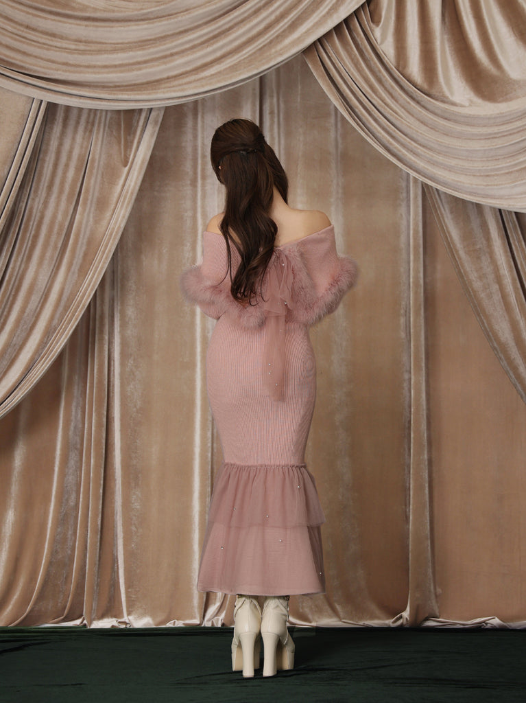 【Pre Order】Feather tulle ribbon mermaid onepiece(eme10819)