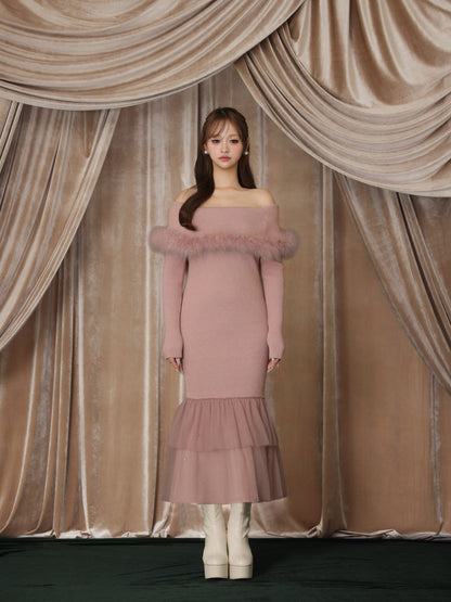 【Pre Order】Feather tulle ribbon mermaid onepiece(eme10819)