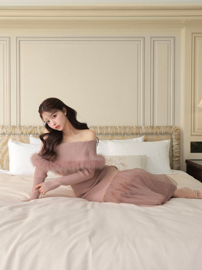 【Pre Order】Feather tulle ribbon mermaid onepiece(eme10819)