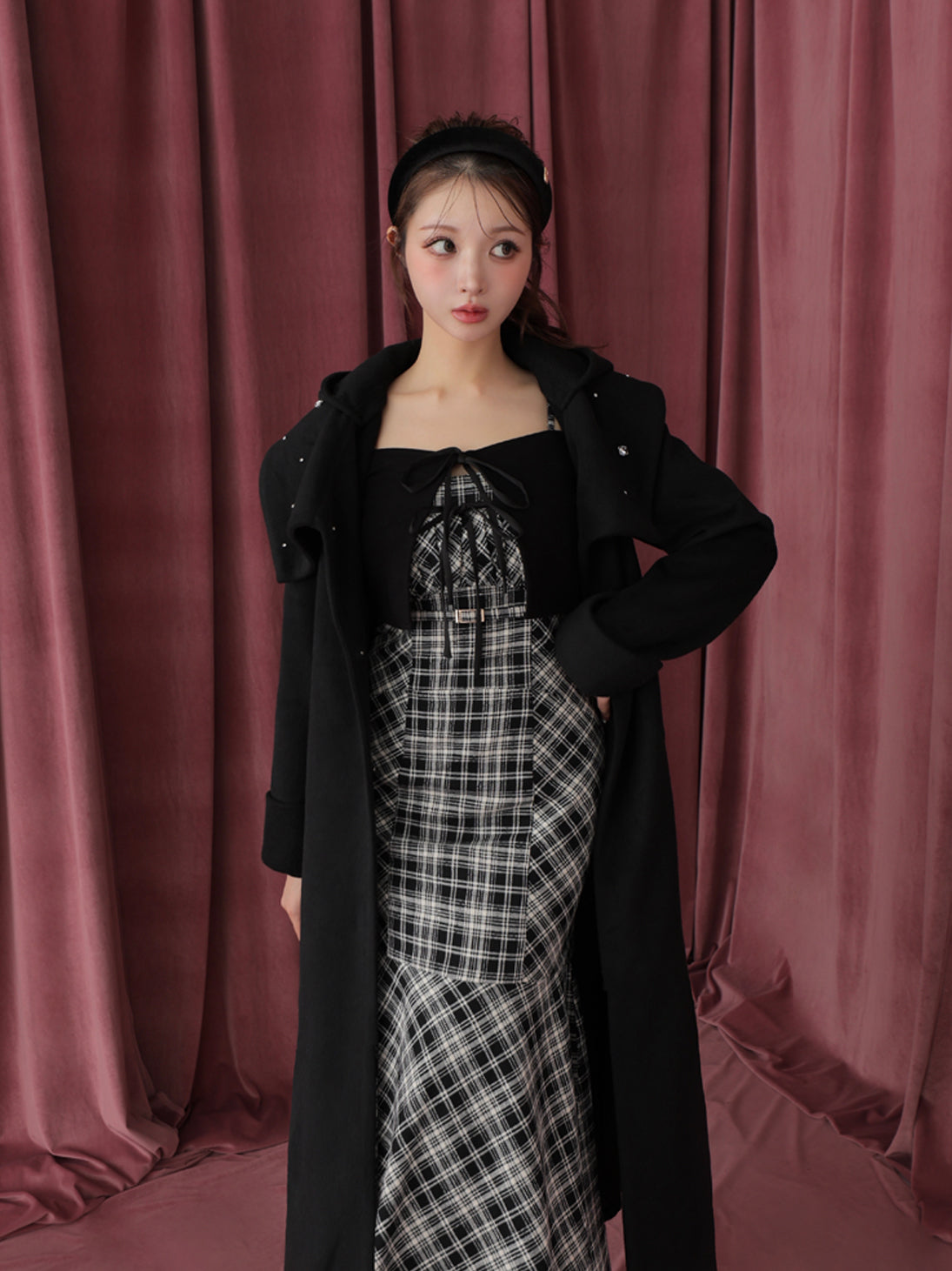 Blanc noir hooded long coat(eme10820)